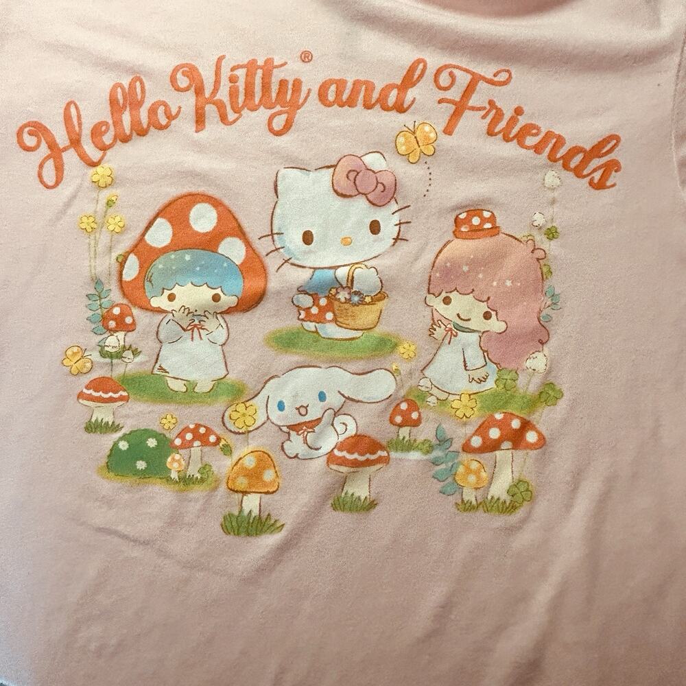 Hello Kitty Friends Mushroom Fairycore Graphic Tee Pink Kawaii Cottagecore